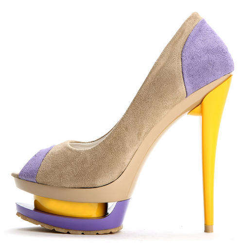 Retro Triple Colour Peep Toe 14cm Heels