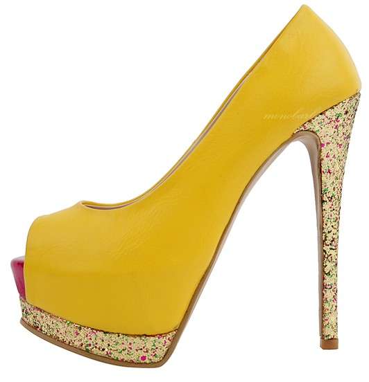 Exclusive Peep Toe 13cm High Heels in Yellow