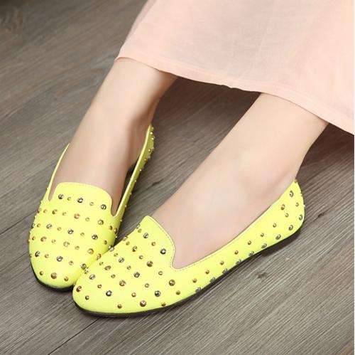 Studded Flat Pumps in Yellow