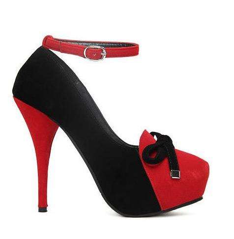 Retro Double Colour High Heels in Red/Black Suede