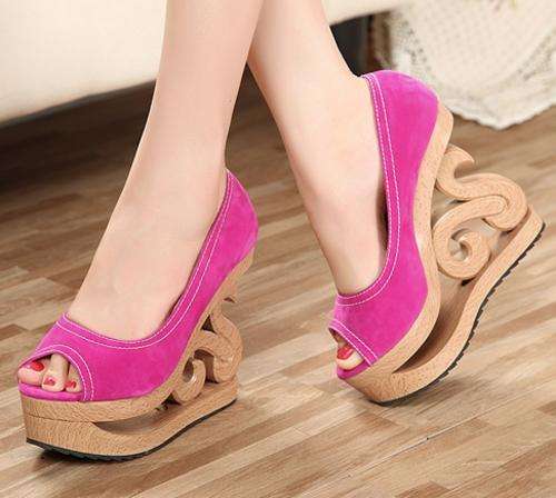 Wood Carved Open Toe Special Wedges