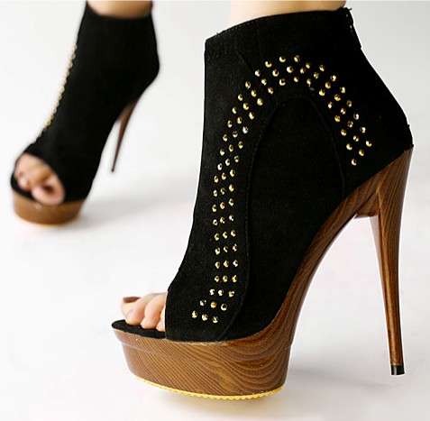 Designer Open Toe Ankle Boot in Black Suede