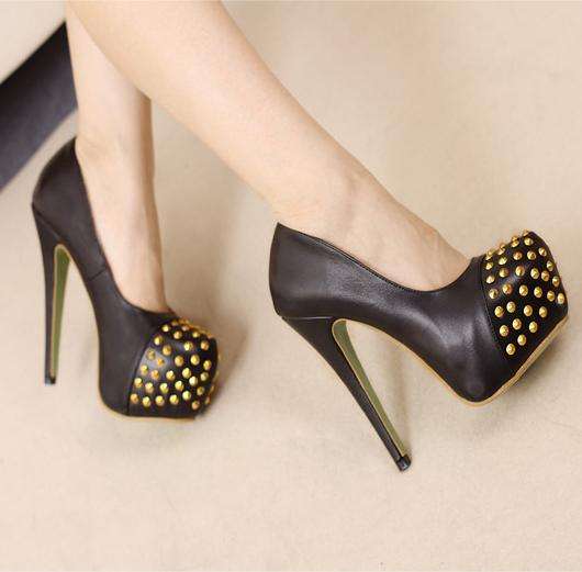 High Fashion Rivet Platform 14cm Heels - Size 35 - 40