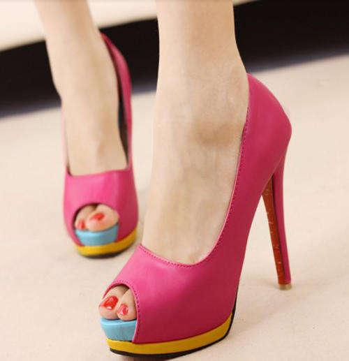 Peep Toe Platform Heels in Pink