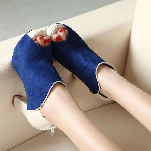 Colour Block Open Toe Ankle Boot Platforms in Blue/Cream