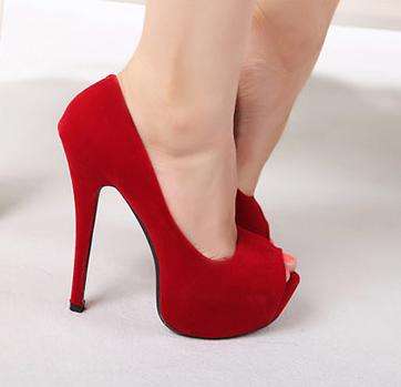 14cm High Heel Peep Toe Platforms in Red Suede