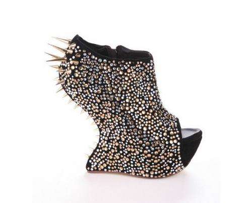 Studded Special Peep Toe Wedge in Black - Size 3 - 8