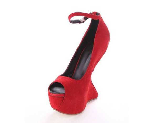 Ankle Strap Special Wedge in Red Suede - Size 3 - 8