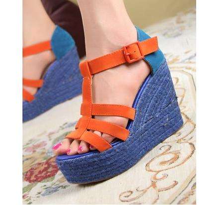 Wedge Sandals in Blue & Orange