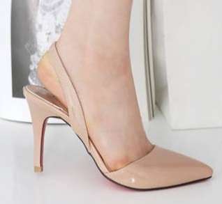 NEW - Elegant Cuspid Toe Sling Back Heels in Nude