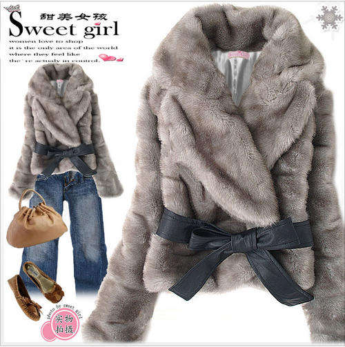 Belted Rabbit Hair Grey Coat Size (S-M-L)