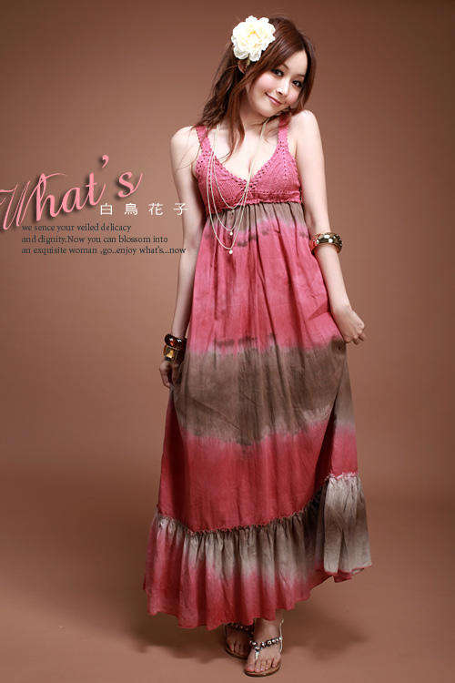 Long Pleated Bottom Dress Pink