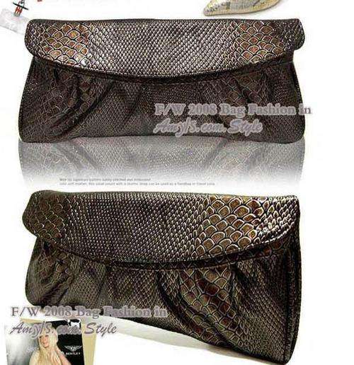 !!!NEW!!! Snake Skin Printed Clutch Brown