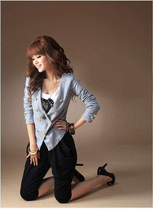 !!NEW!! Millitary Style V-Neck Short Gray Coat