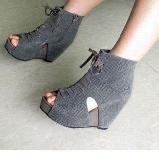 !!NEW!! Grey Lace-Up Open Toe Wedge Boot (2.5 - 6)