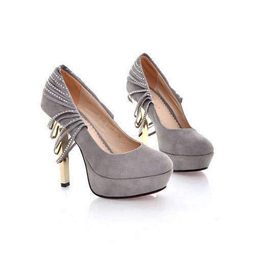 !!! NEW !!! Back Diamante Straps Suede Pumps in Grey (Size 2- 6)