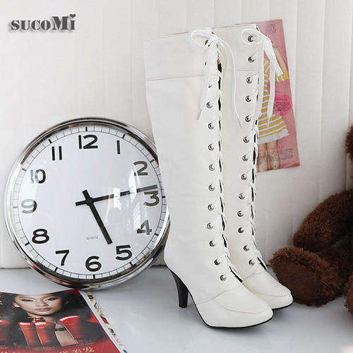 !!HOT!! Lace-Up Heeled Long Boots in White (2 - 8)