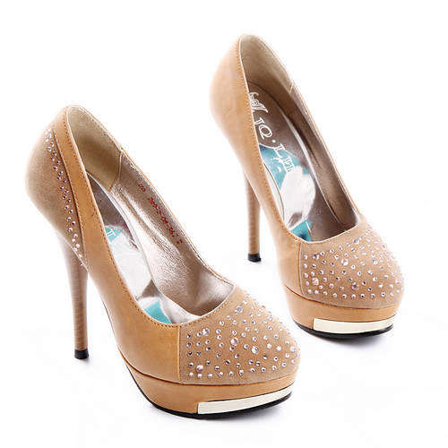 Suede and Diamante Kitten Heels in Tan (Size 2 - 6)