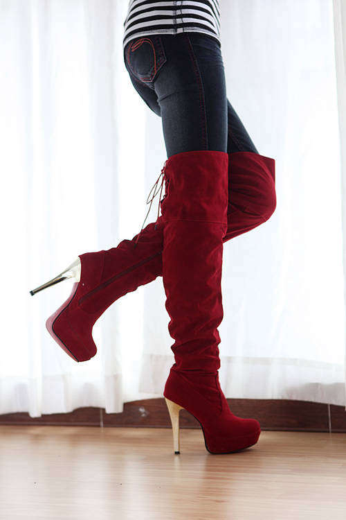 Sexy High Red Suede Boots (Size 2 - 6)