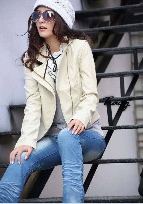 !!!NEW!!!  Great Quality PU Leather Jacket in Cream (S)