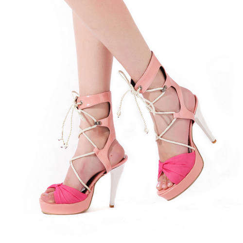 !!! NEW !!! Lace Up Sandals with 9cm High Heels in Pink (Size 2 - 8)