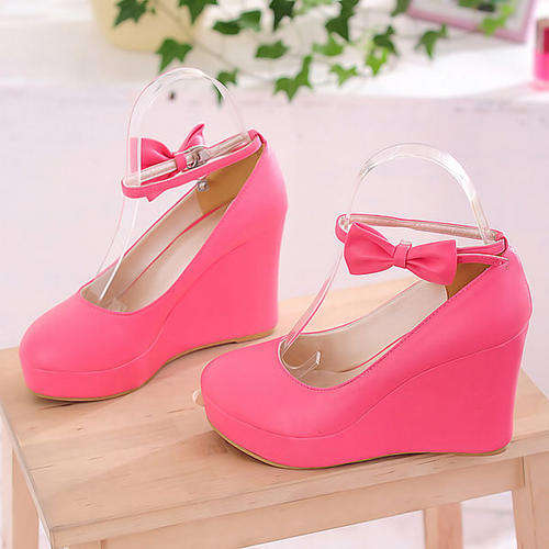 !!! New !!! Removable Ankle Strap 10cm High Wedges in Pink (Size 2 - 8)