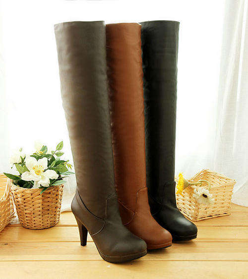 !!! New !!! Knee High Plain Tall Boots in Brown 8cm High Heel (Size 2 - 8)