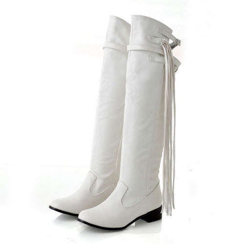 !!!NEW!!! Tall Boots with Buckle Design in White Thigh-High ( Size 2 - 10 )