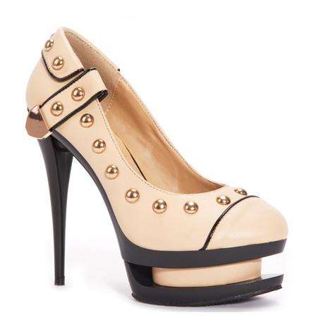 Designer Studded 13cm High Heels in Camel