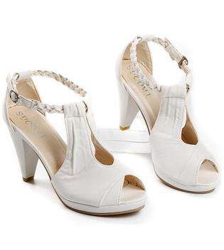 Peep Toe High Heel Sandals With Braid Detail in White