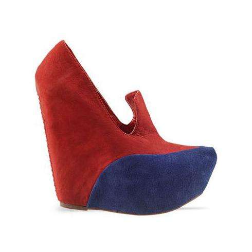 Retro Pointed Toe Wedges in Red&Blue