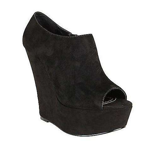 Open Toe 12cm High Wedge Short Booties in Black Suede