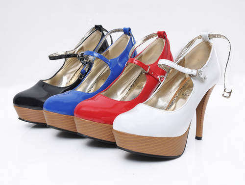 Patent Leather Platform Pumps with Ankle Straps
