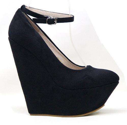 15cm High Heel Suede Wedges in Black