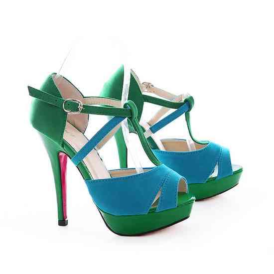 Double Colour High Heel Sandals in Blue/Green (2-6)