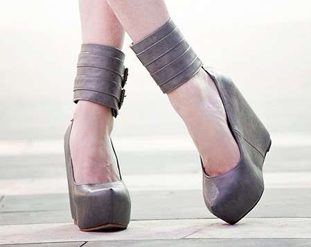 Thick Ankle Strap Cusped Wedges in Grey/Brown/Black (Size 2.5 - 6)