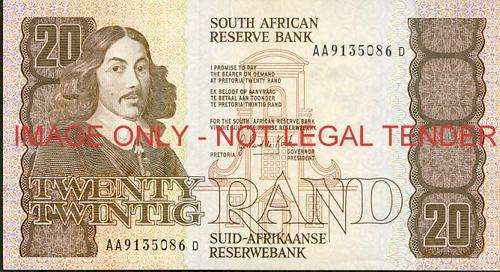 GPC de Kock Third Issue Twenty Rand Prefix AA ef condition (exceptionally scarce)