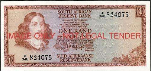 TW de Jongh Third Issue One Rand Prefix B348 unc condition
