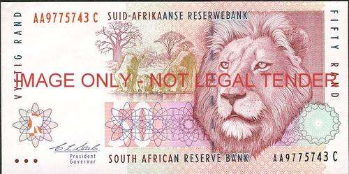 CL Stals Second Issue Fifty Rand Prefix AA with red water unc condition (very scarce)