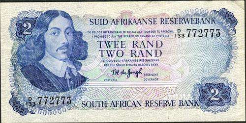 TW de Jongh Third Issue Two Rand Prefix D133 vf condition