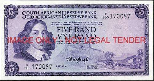 TW de Jongh Third Issue Five Rand Prefix F300 unc condition