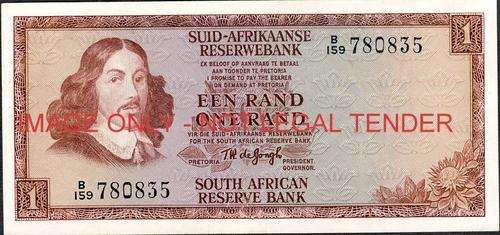 TW de Jongh Second Issue One Rand Prefix B159 unc condition