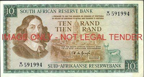 TW deJongh Third Issue Ten Rand Replacement W17 ef condition