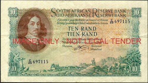 G Rissik First Issue Ten Rand Prefix C/25 vf condition