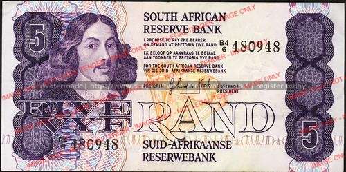 GPC de Kock Third Issue Five Rand Prefix B4/6 ef condition