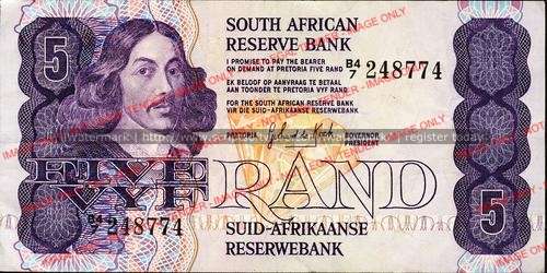 GPC de Kock Third Issue Five Rand Prefix B4/7 ef condition