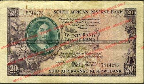 MH de Kock Fourth Issue Twenty Rand Prefix D1 714275 f condition
