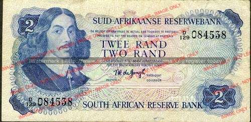 TW de Jongh Second Issue Two Rand Prefix D129 vf condition