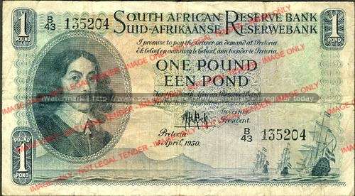 MH de Kock Second Issue  One Pound prefix B43 dated 5 April 1950 f condition