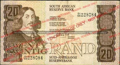 GPC de Kock Second issue Twenty Rand Prefix D1/65 f condition